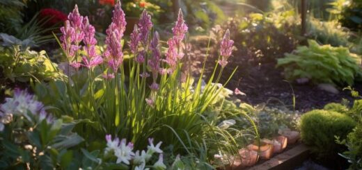 színes évelő ágyás a kertben