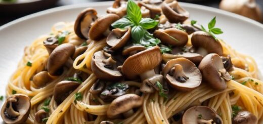 gombás spagetti tányéron