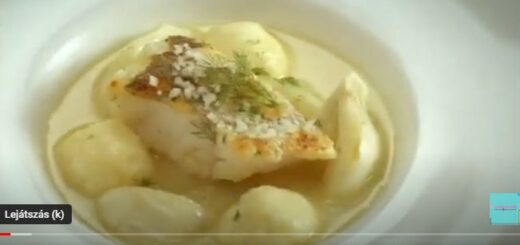 Fogasfilé édesköménnyel, sós túrógombóccal tányéron