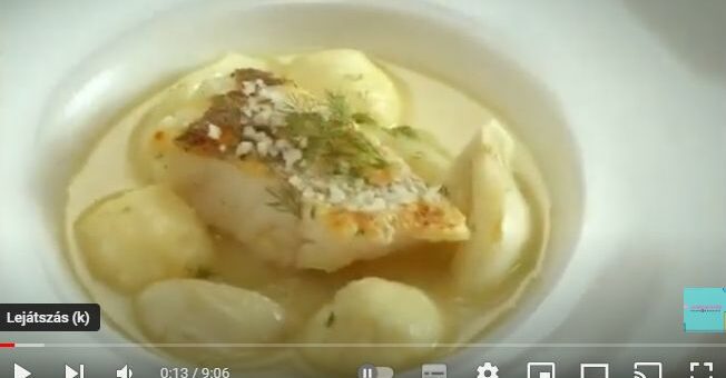 Fogasfilé édesköménnyel, sós túrógombóccal tányéron