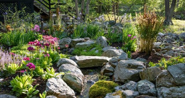 sziklakert vízzel, geotextíl alappal